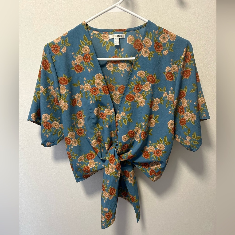 Amuse Society Front-tie Floral Blouse
